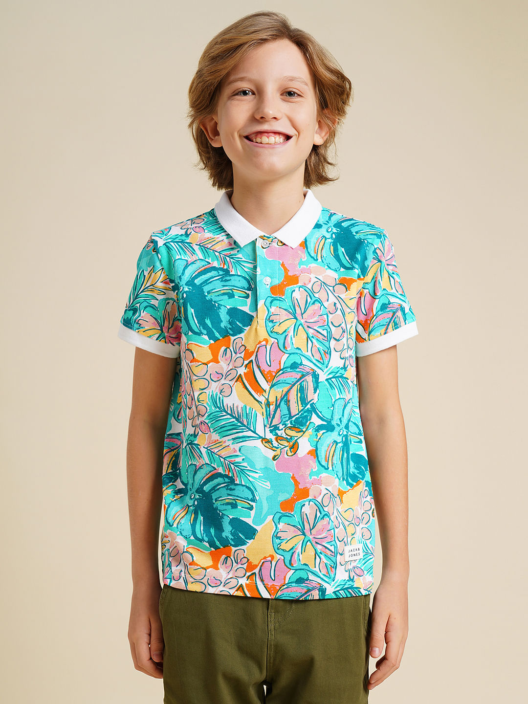 Boys Blue Printed Cotton Polo