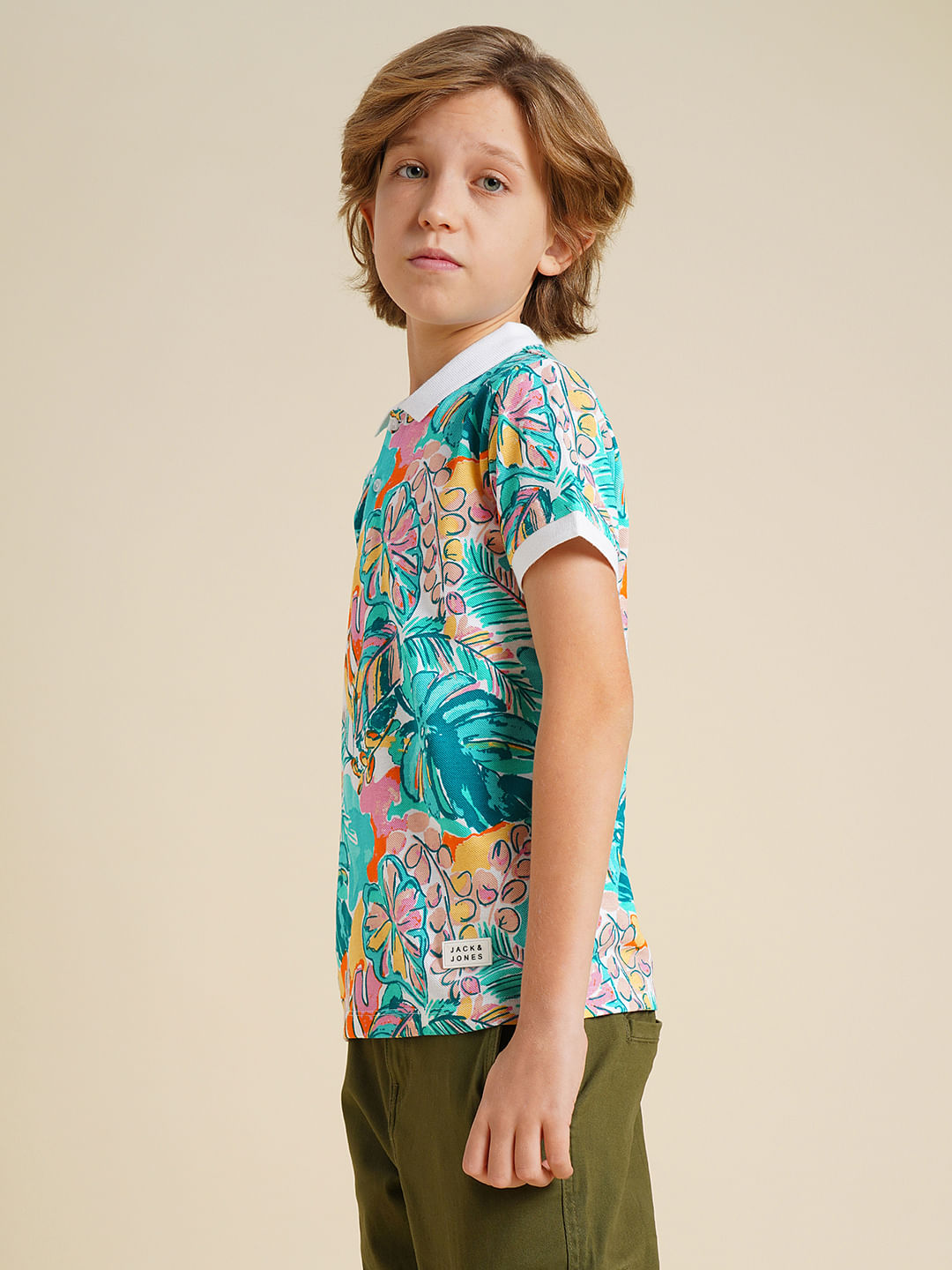 Boys Blue Printed Cotton Polo