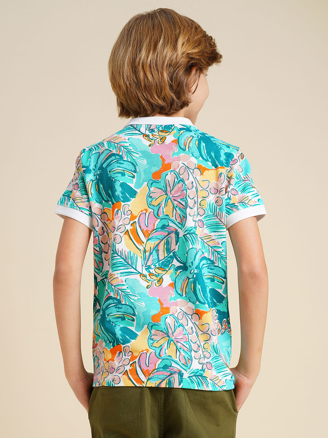 Boys Blue Printed Cotton Polo