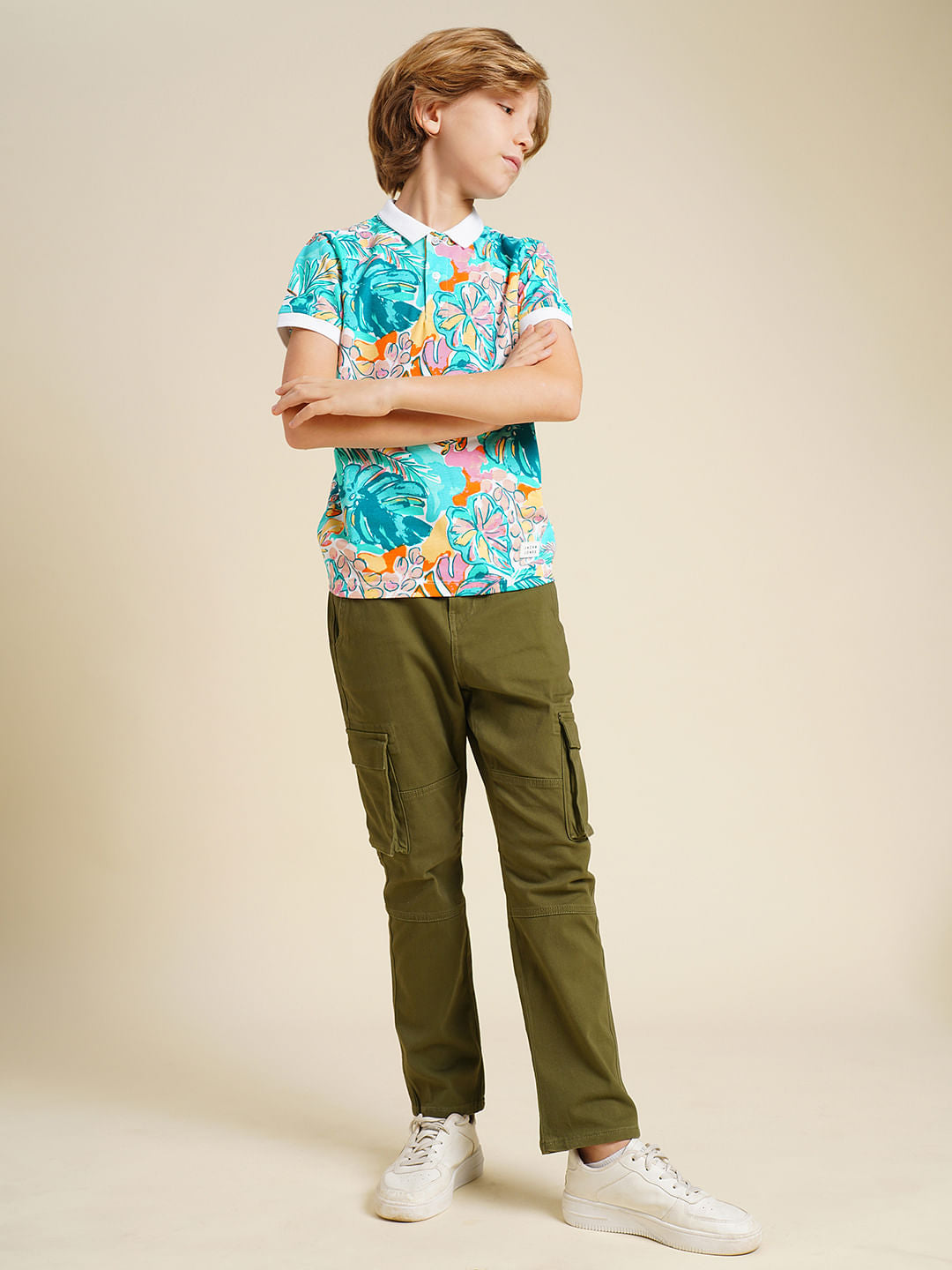 Boys Blue Printed Cotton Polo