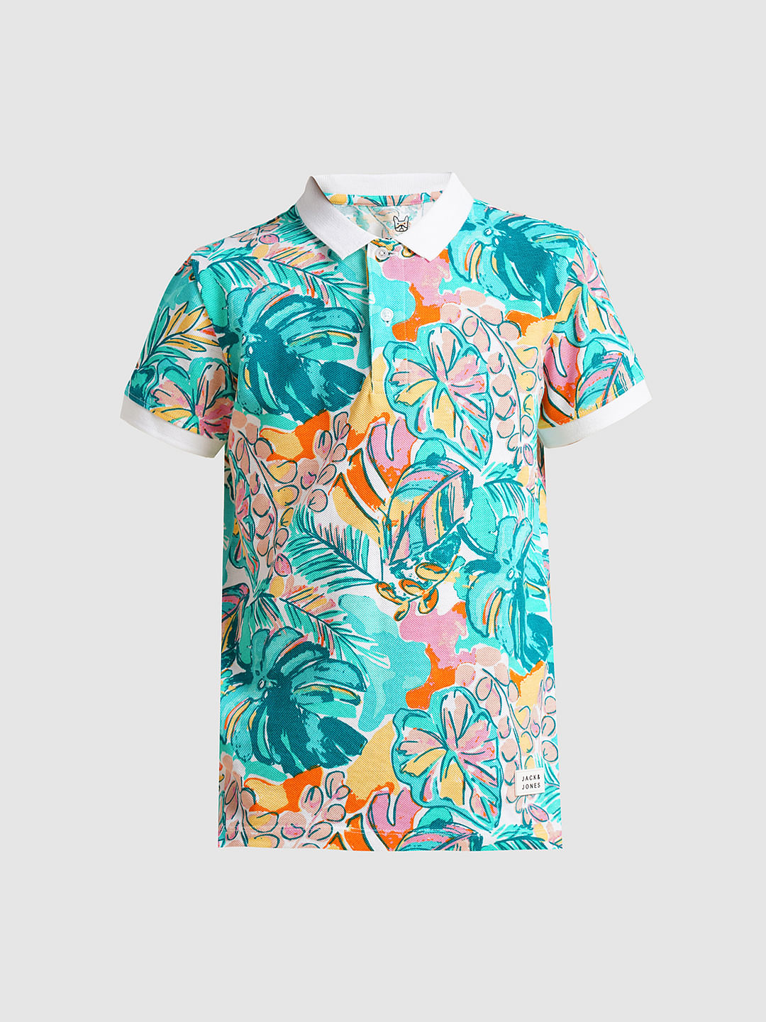 Boys Blue Printed Cotton Polo