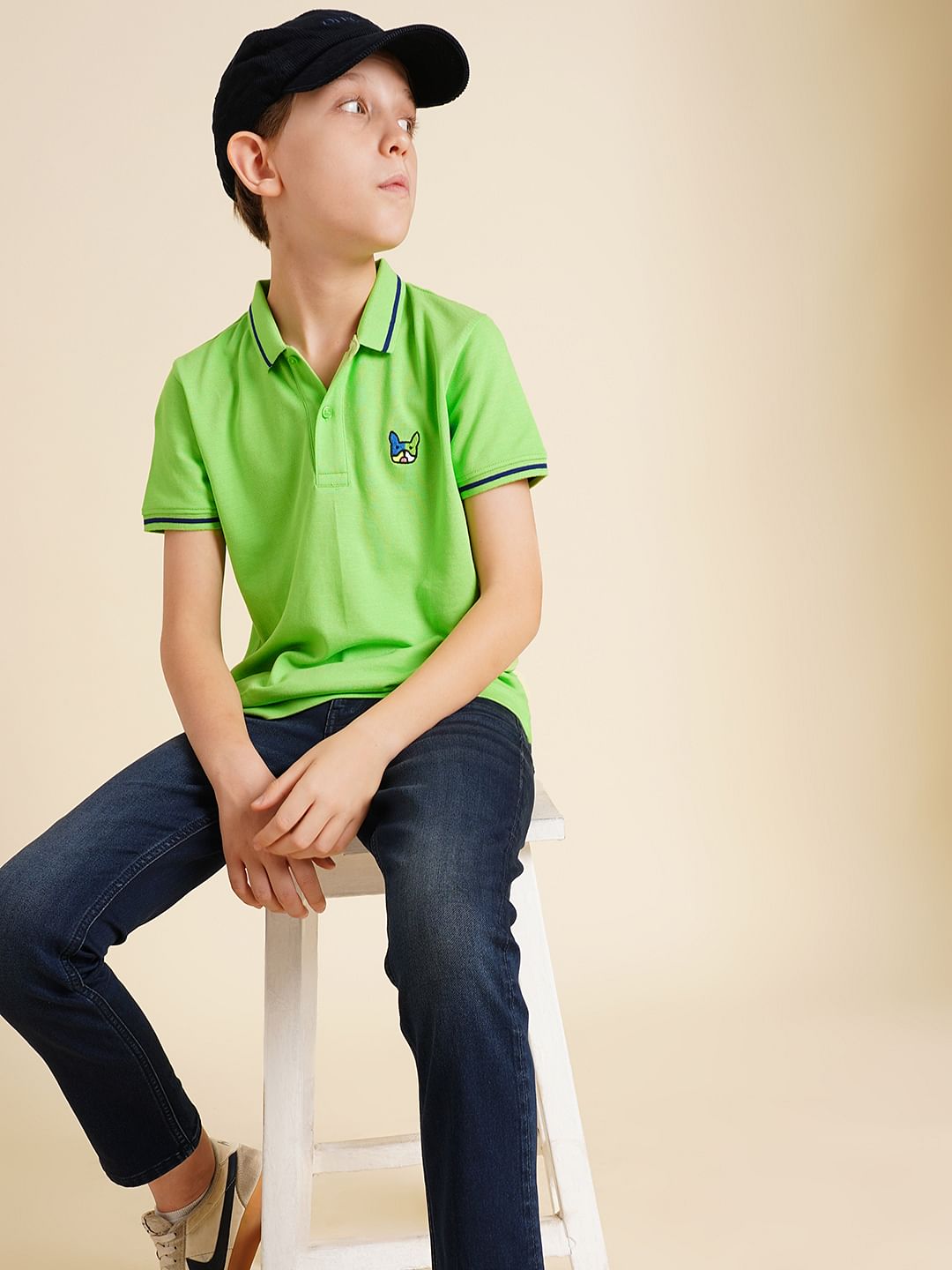 Boys Green Pique Cotton Polo