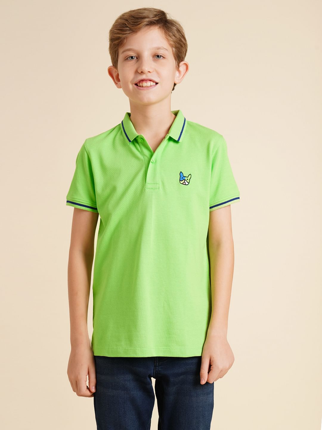 Boys Green Pique Cotton Polo