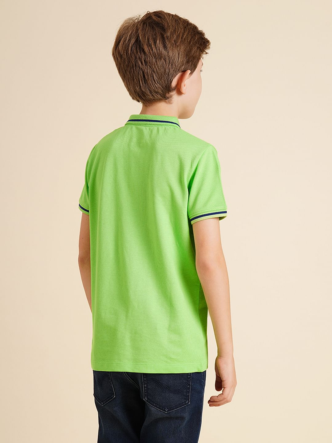 Boys Green Pique Cotton Polo