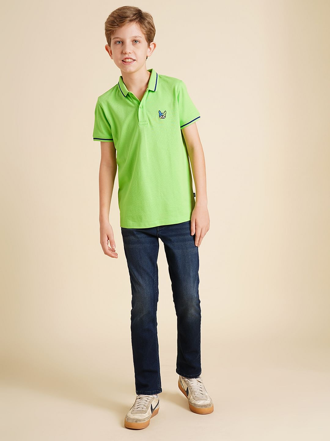 Boys Green Pique Cotton Polo