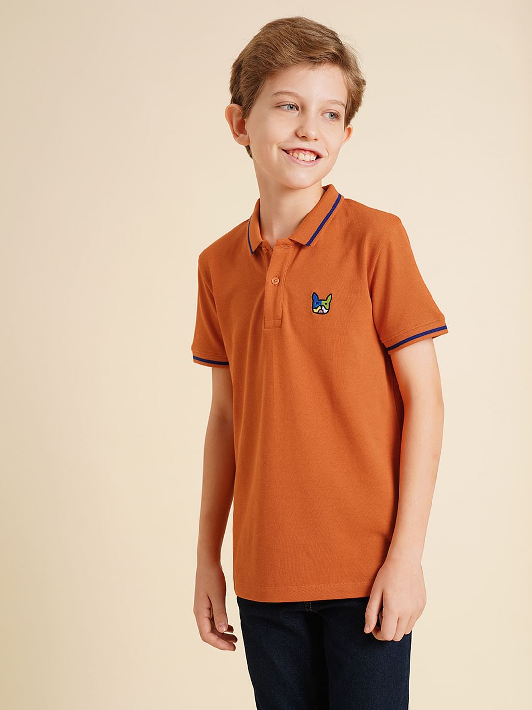 Boys Dark Orange Pique Cotton Polo