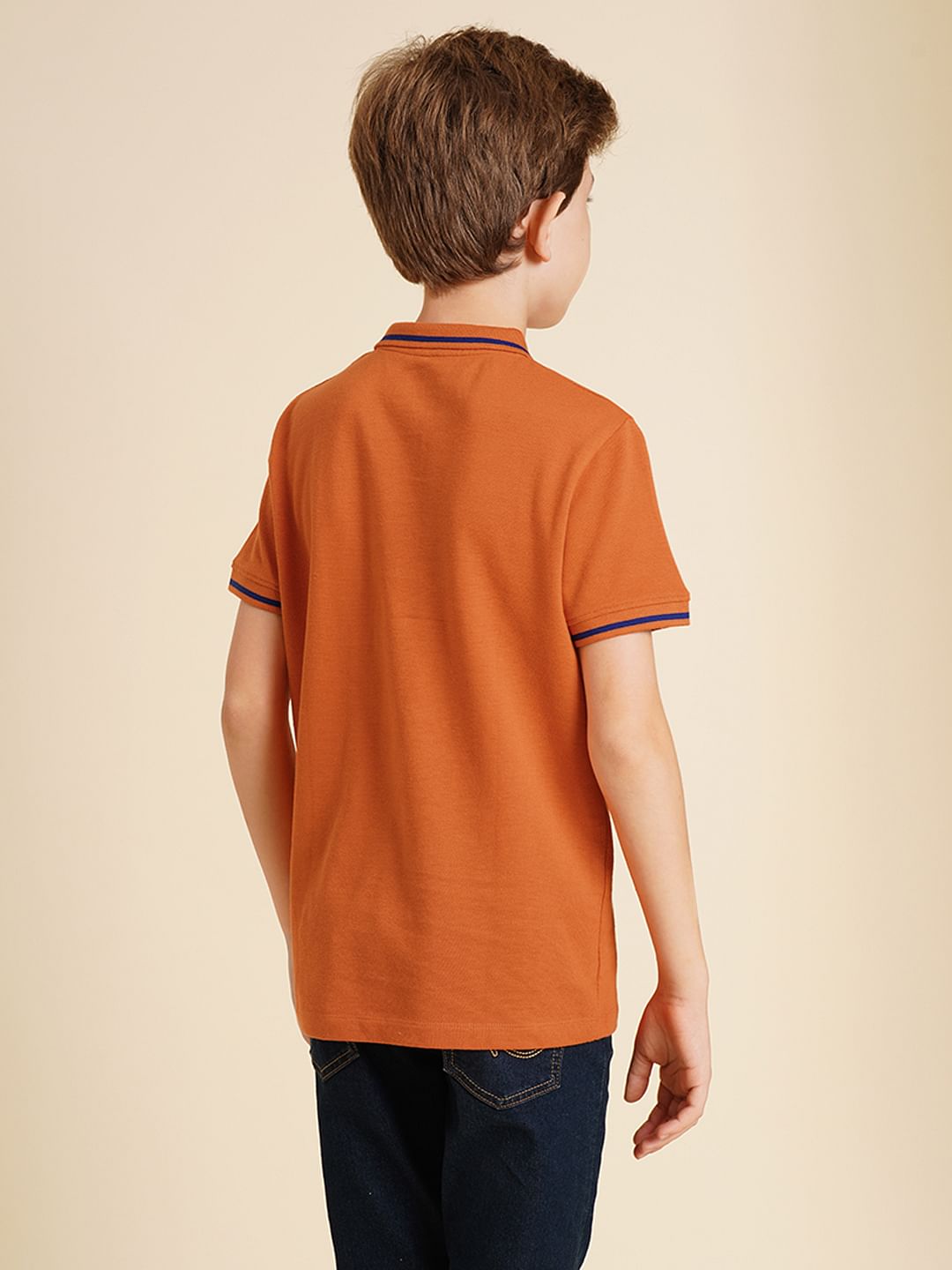 Boys Dark Orange Pique Cotton Polo