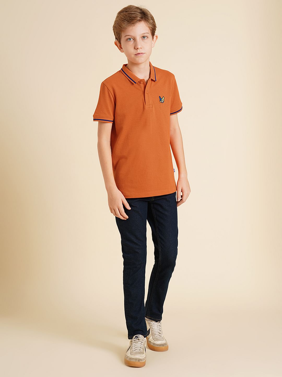 Boys Dark Orange Pique Cotton Polo