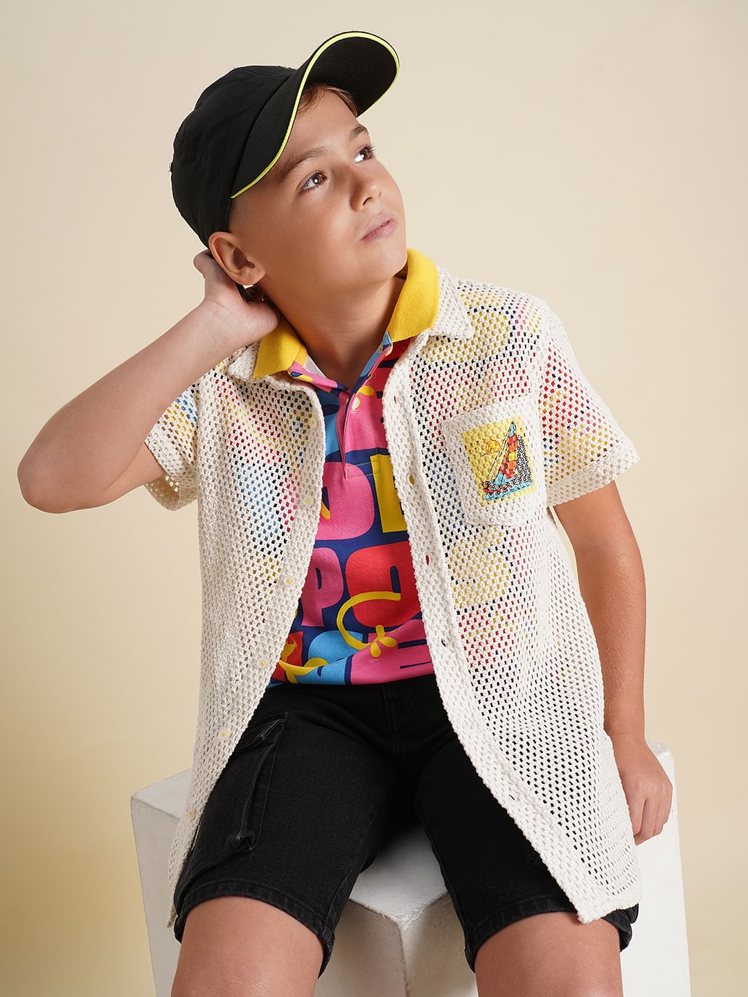 Boys Blue SpongeBob Text Print Polo