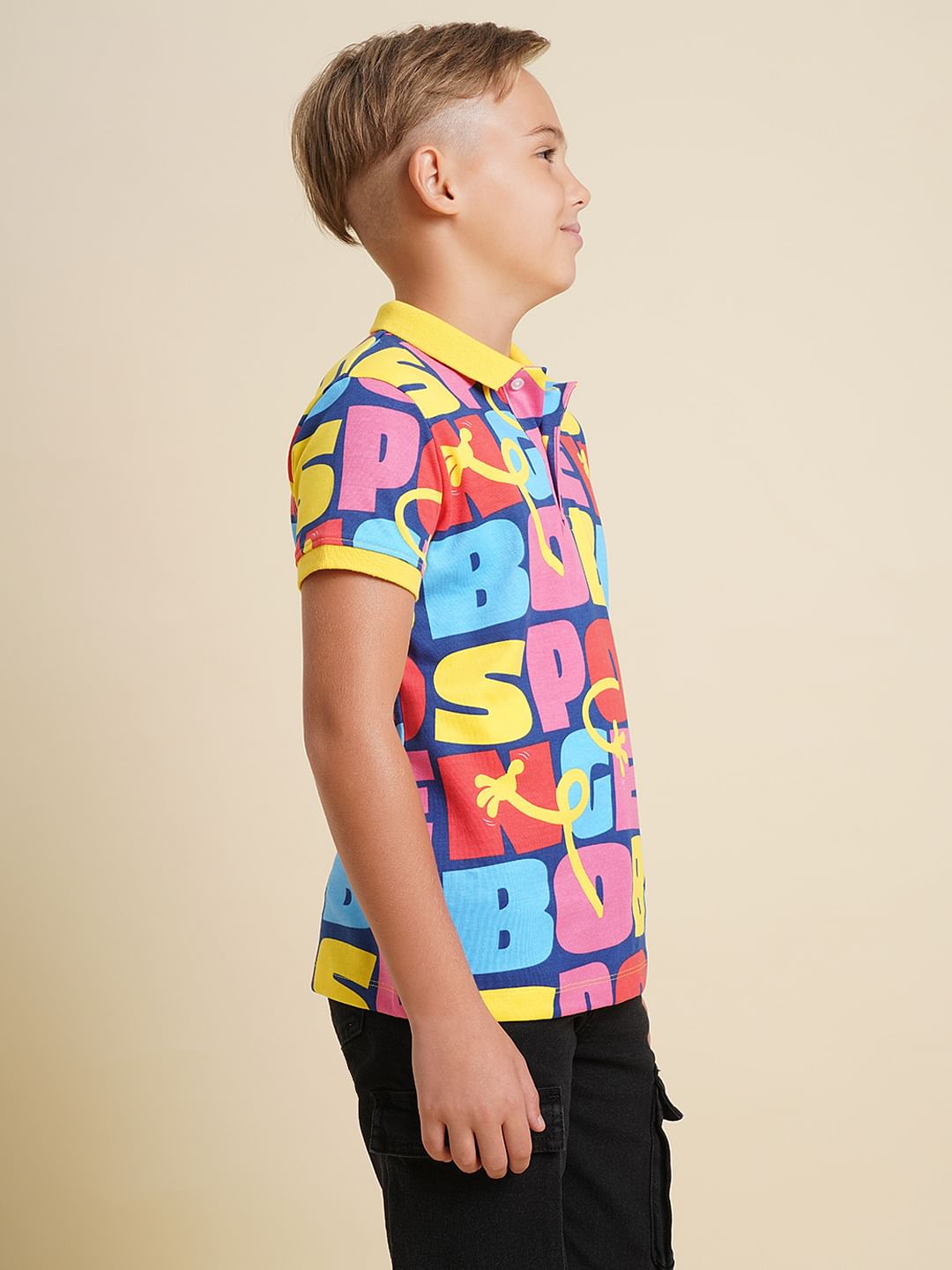 Boys Blue SpongeBob Text Print Polo