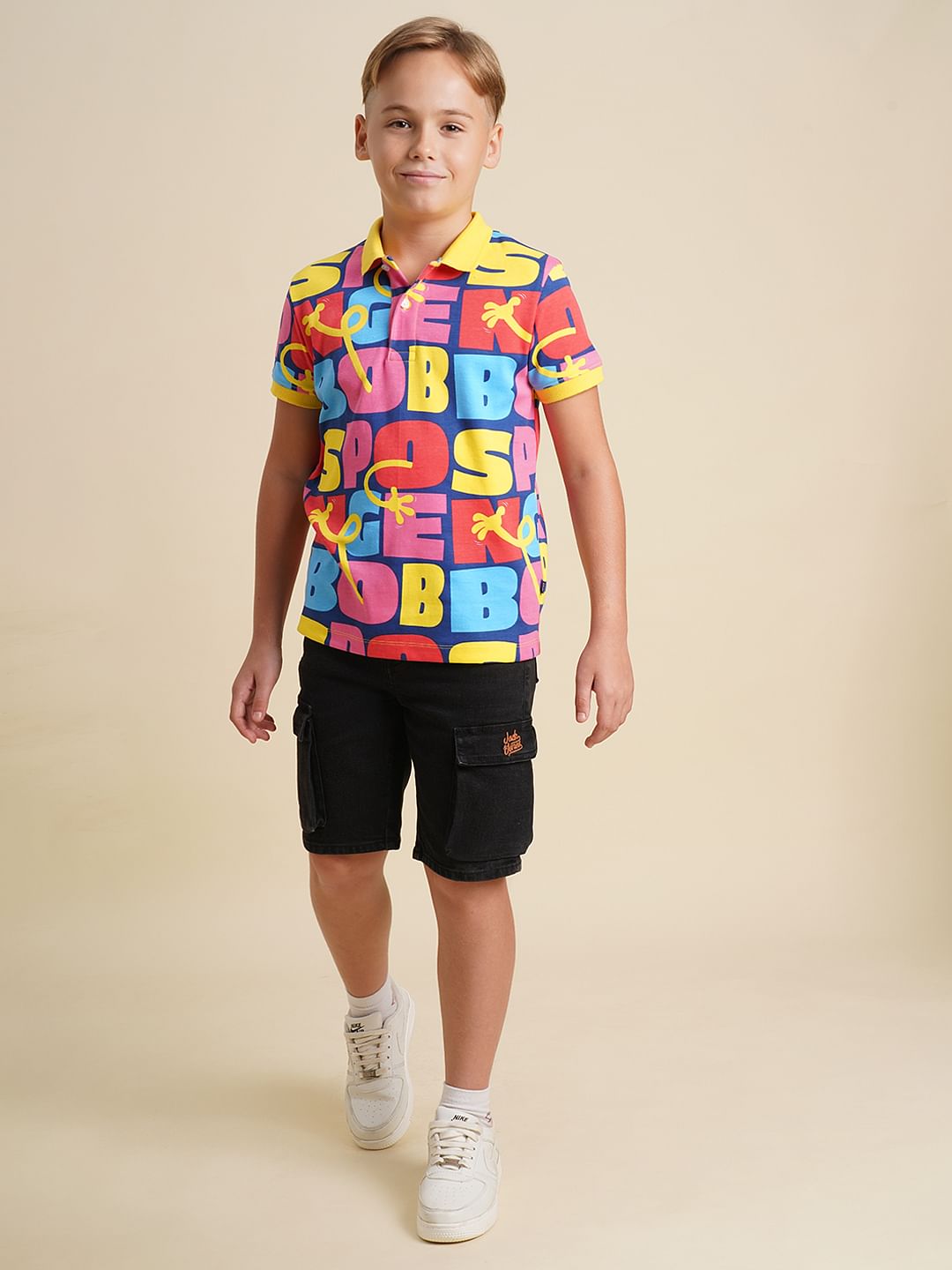 Boys Blue SpongeBob Text Print Polo