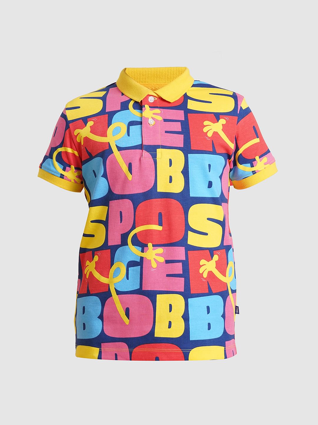 Boys Blue SpongeBob Text Print Polo