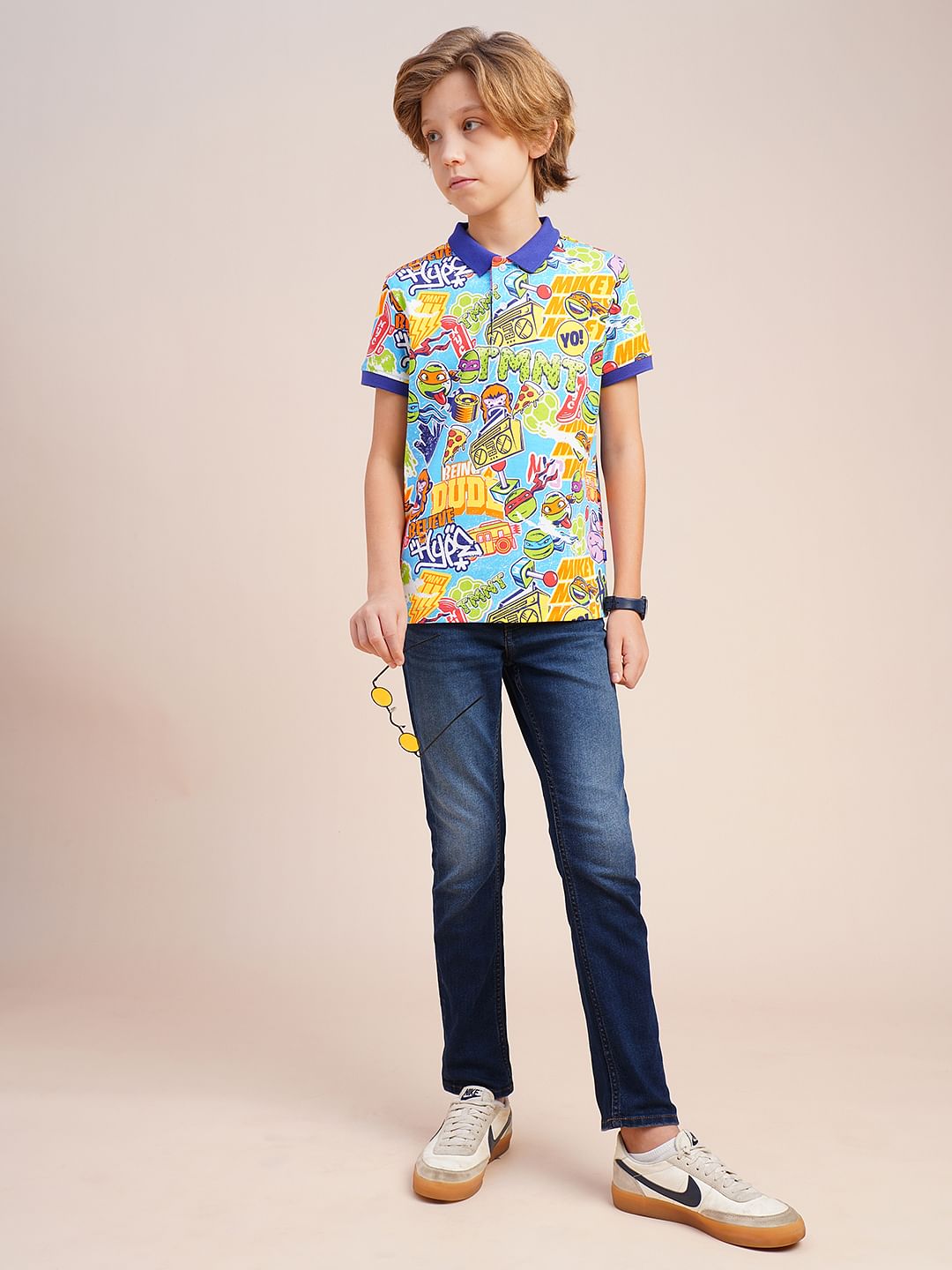 Boys Blue Ninja Turtles Print Polo