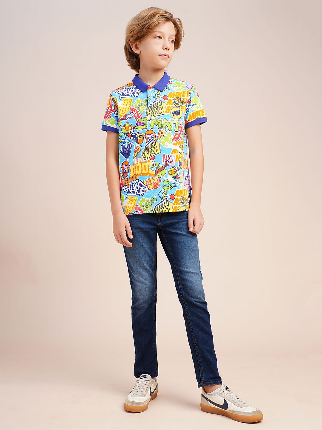 Boys Blue Ninja Turtles Print Polo