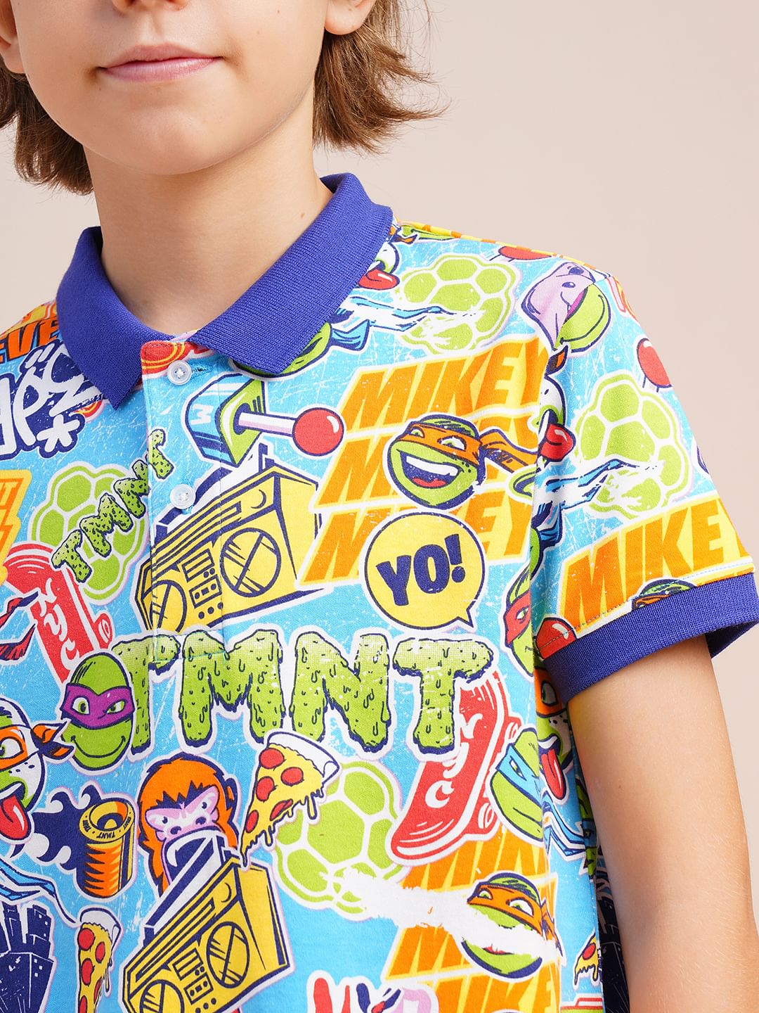 Boys Blue Ninja Turtles Print Polo
