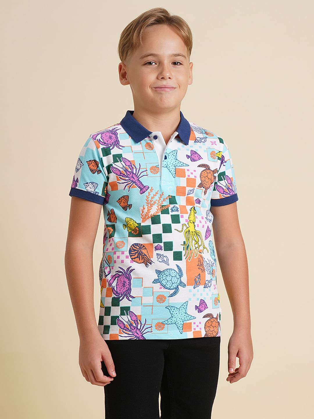 Boys Blue Underwater Print Polo