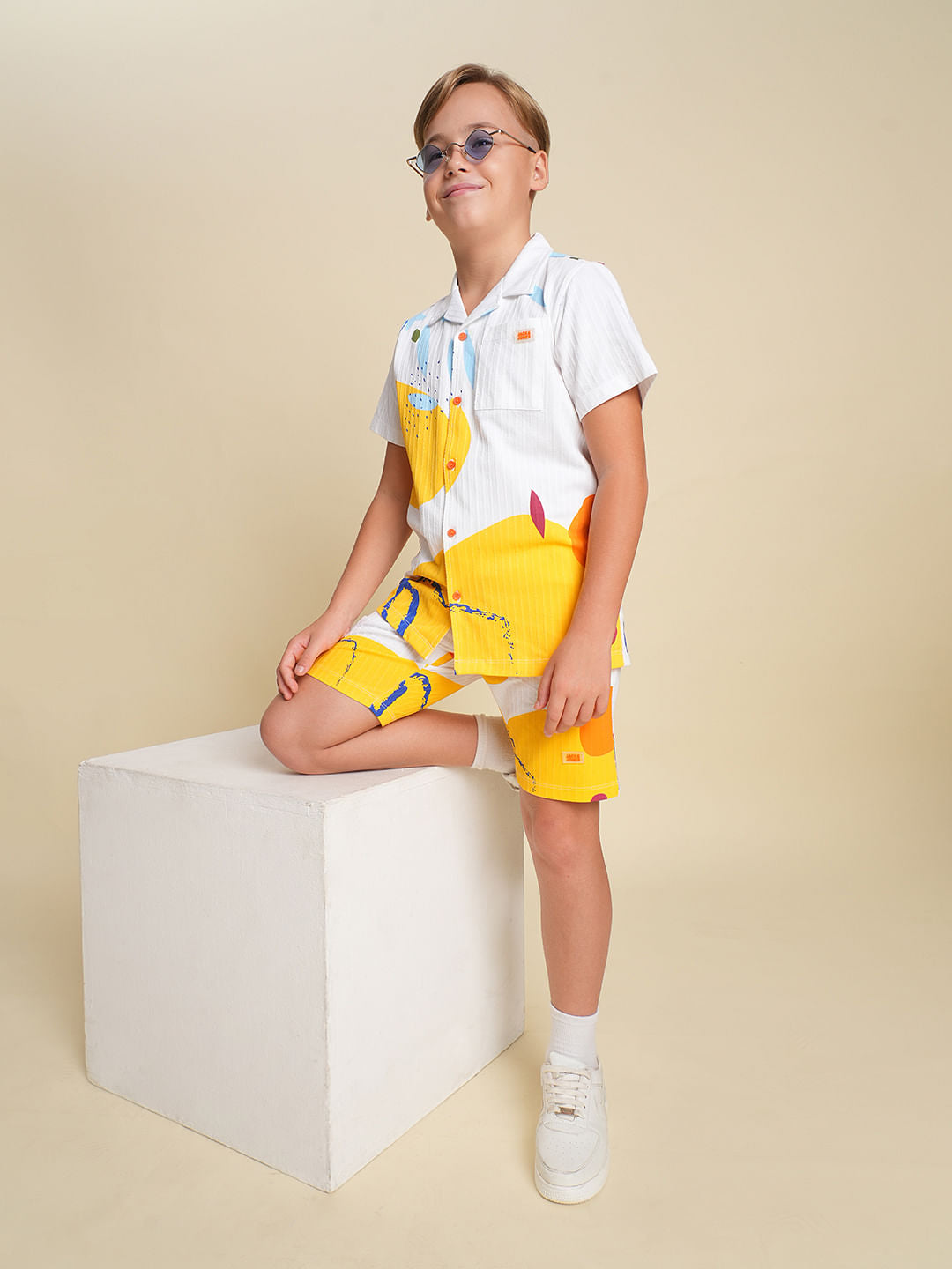 Boys White Printed Co-ord Set Shirt - 6/7Y