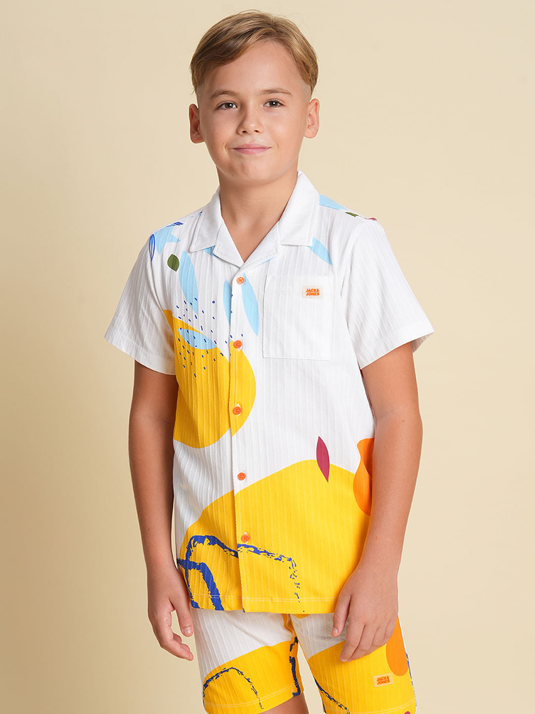 Boys White Printed Co-ord Set Shirt