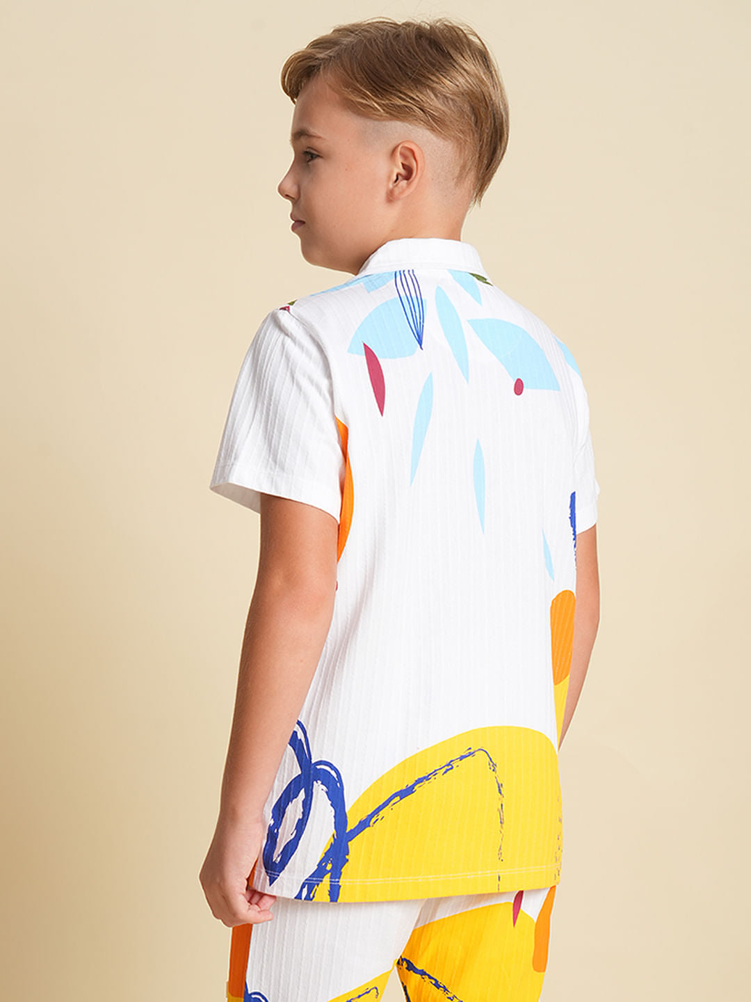 Boys White Printed Co-ord Set Shirt