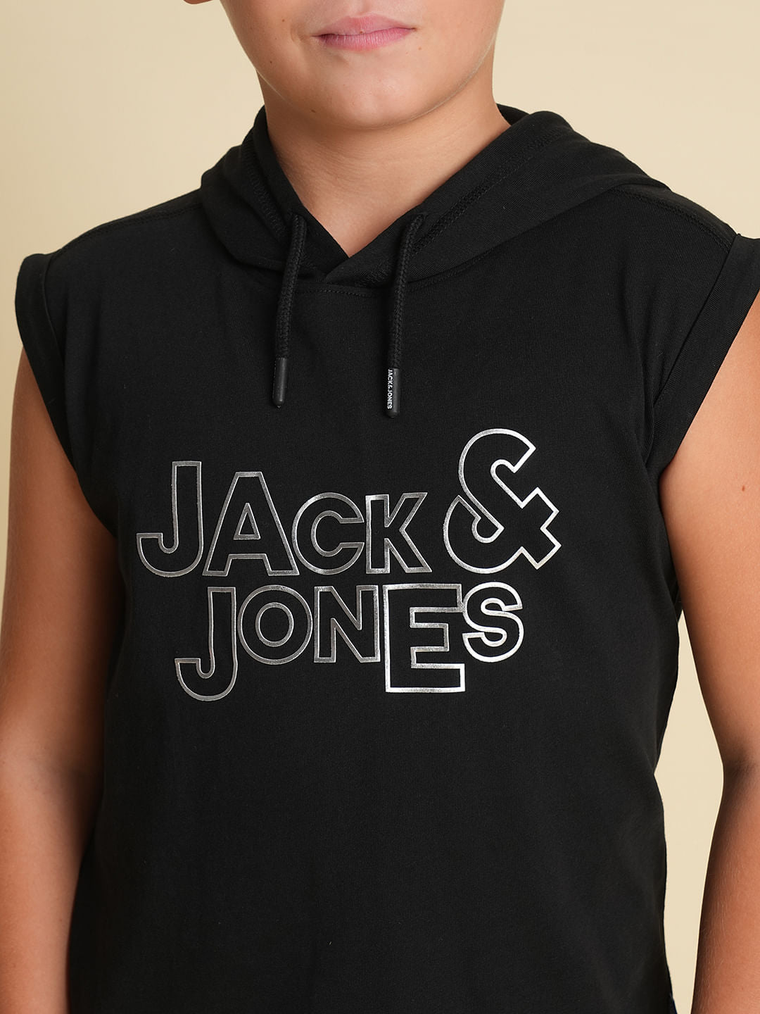 Boys Black Hooded Sleeveless T-shirt