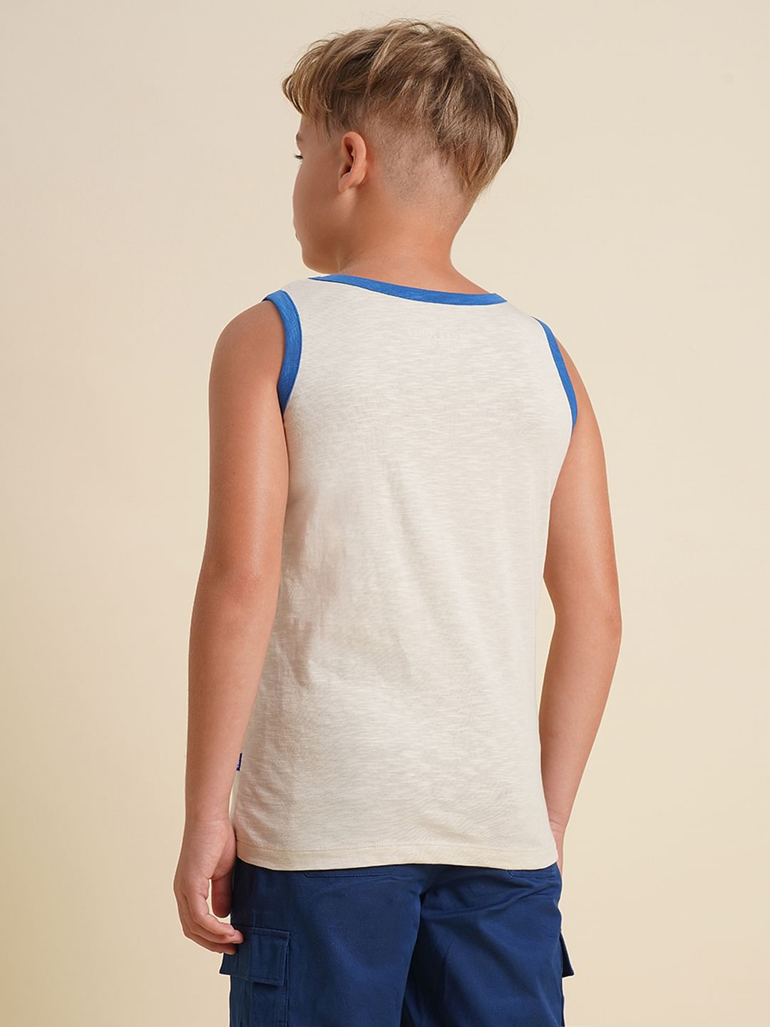 Boys Beige Beach Typo Print T-shirt