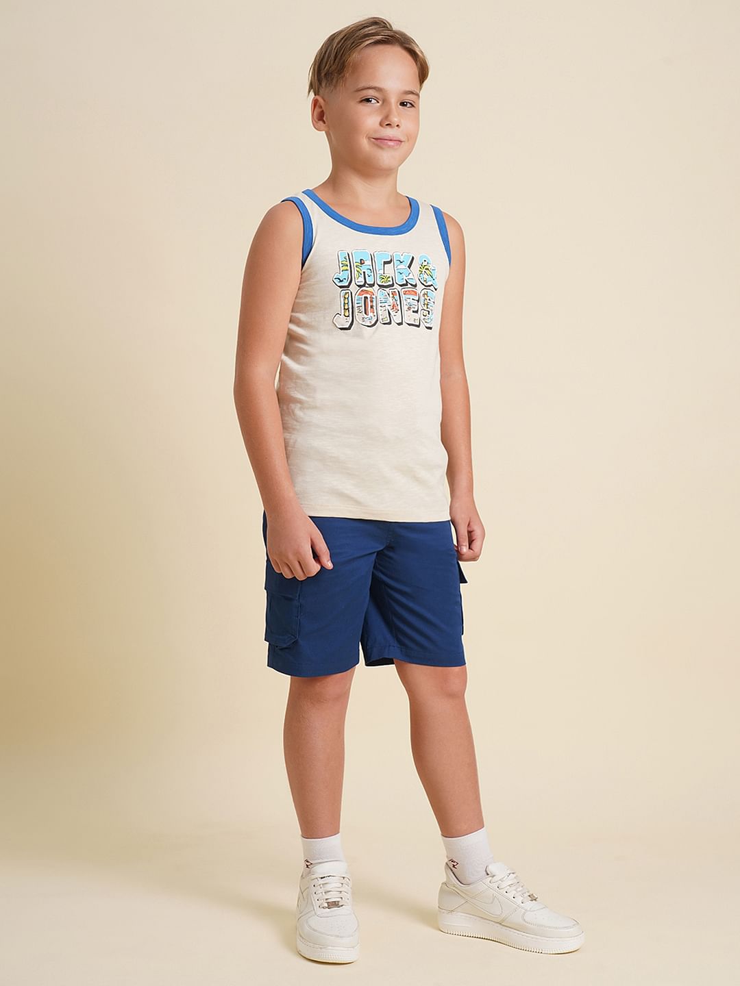 Boys Beige Beach Typo Print T-shirt
