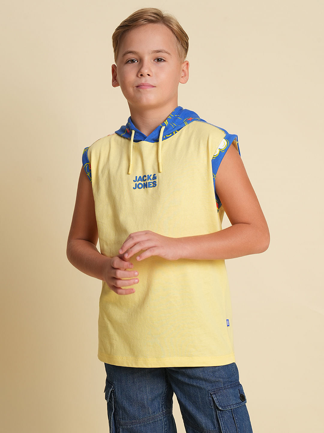 Boys Yellow Hooded Sleeveless T-shirt