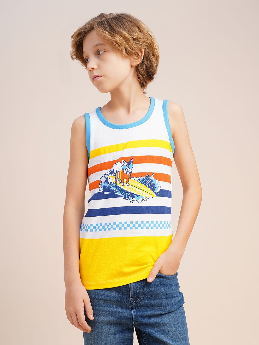 Boys White Colourblocked T-shirt Vest
