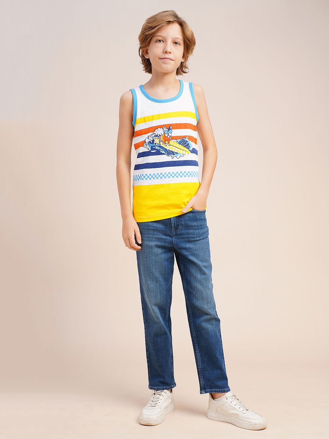 Boys White Colourblocked T-shirt Vest