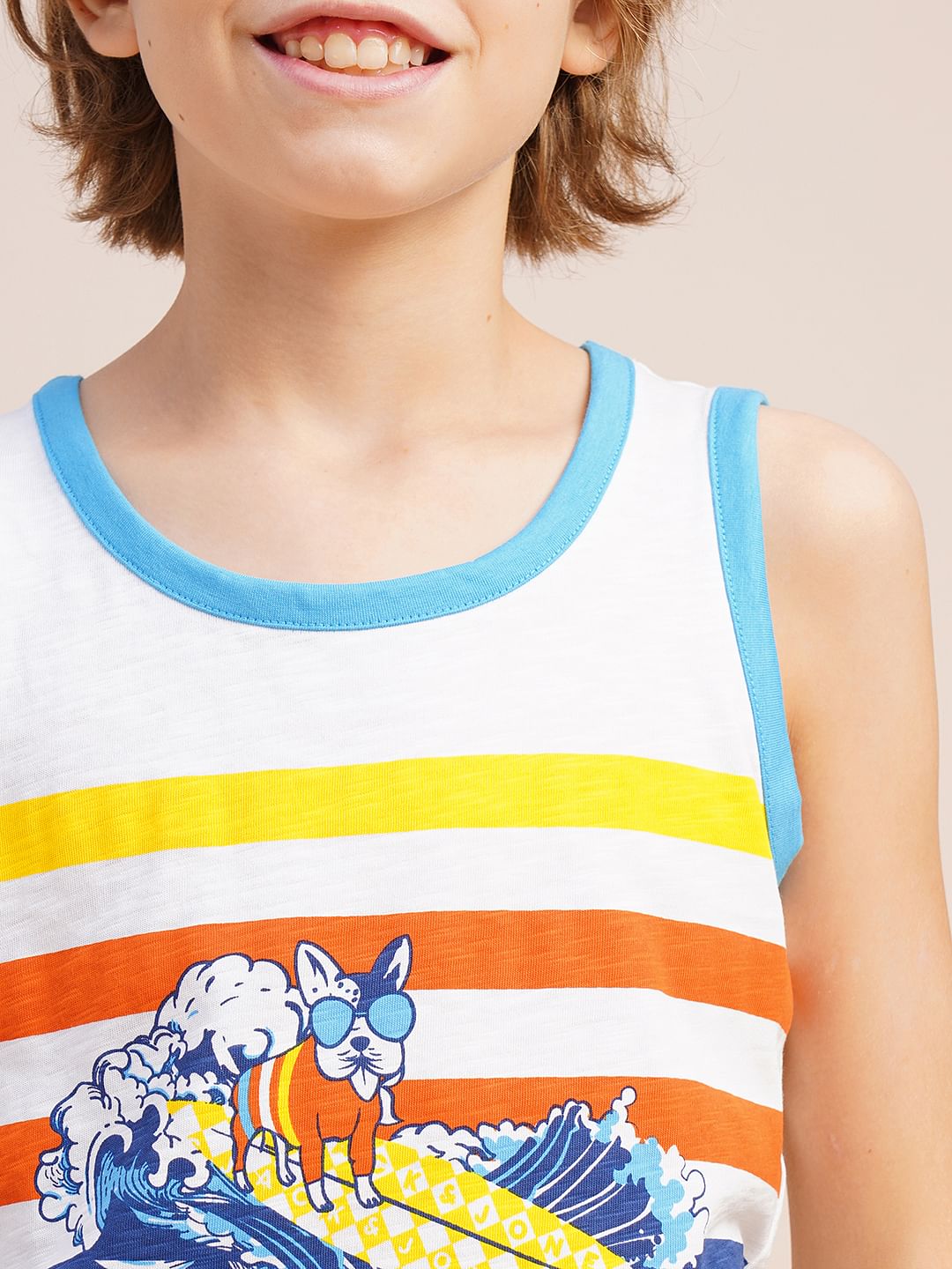 Boys White Colourblocked T-shirt Vest