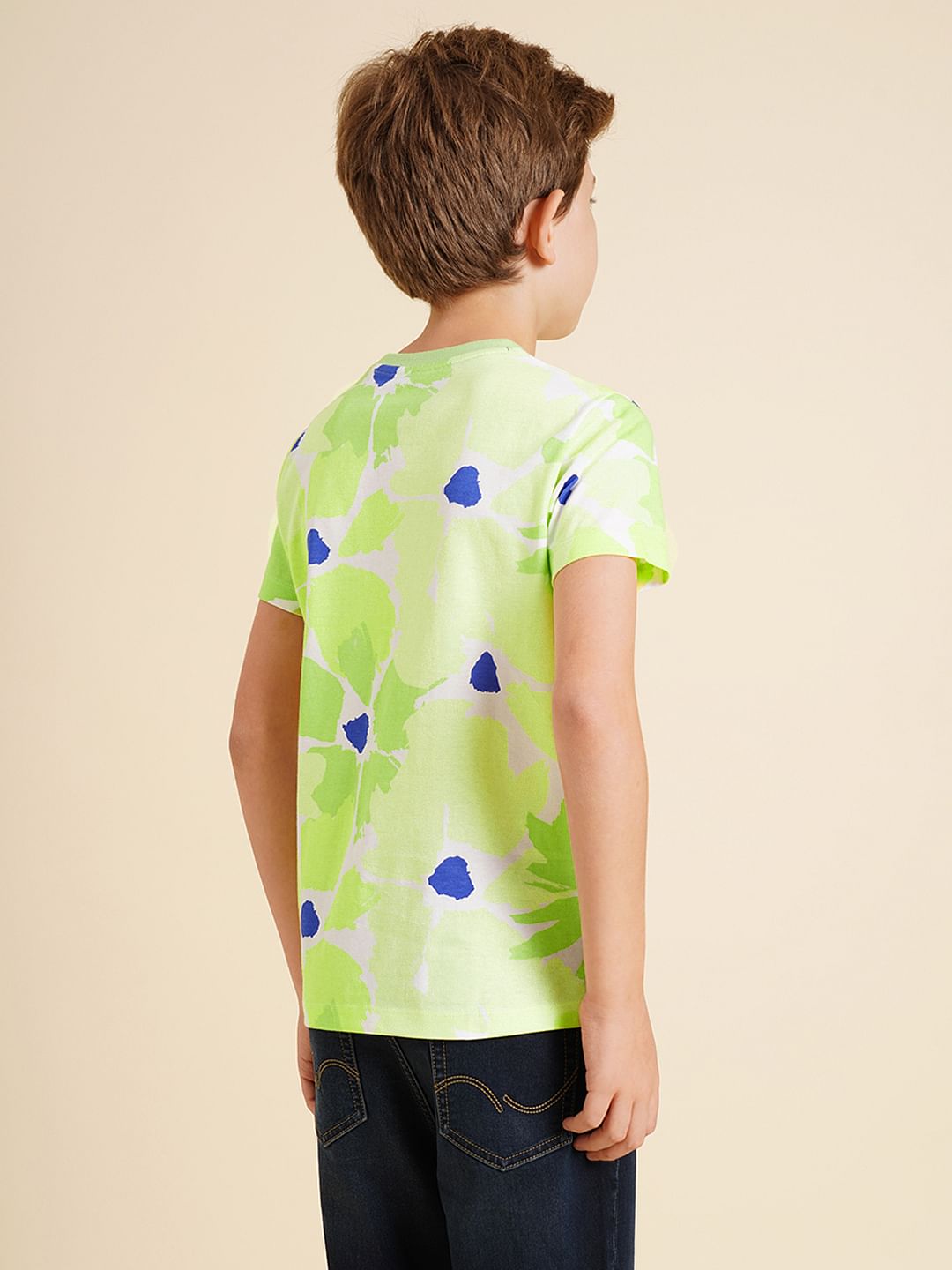 Boys Green Printed Cotton T-shirt