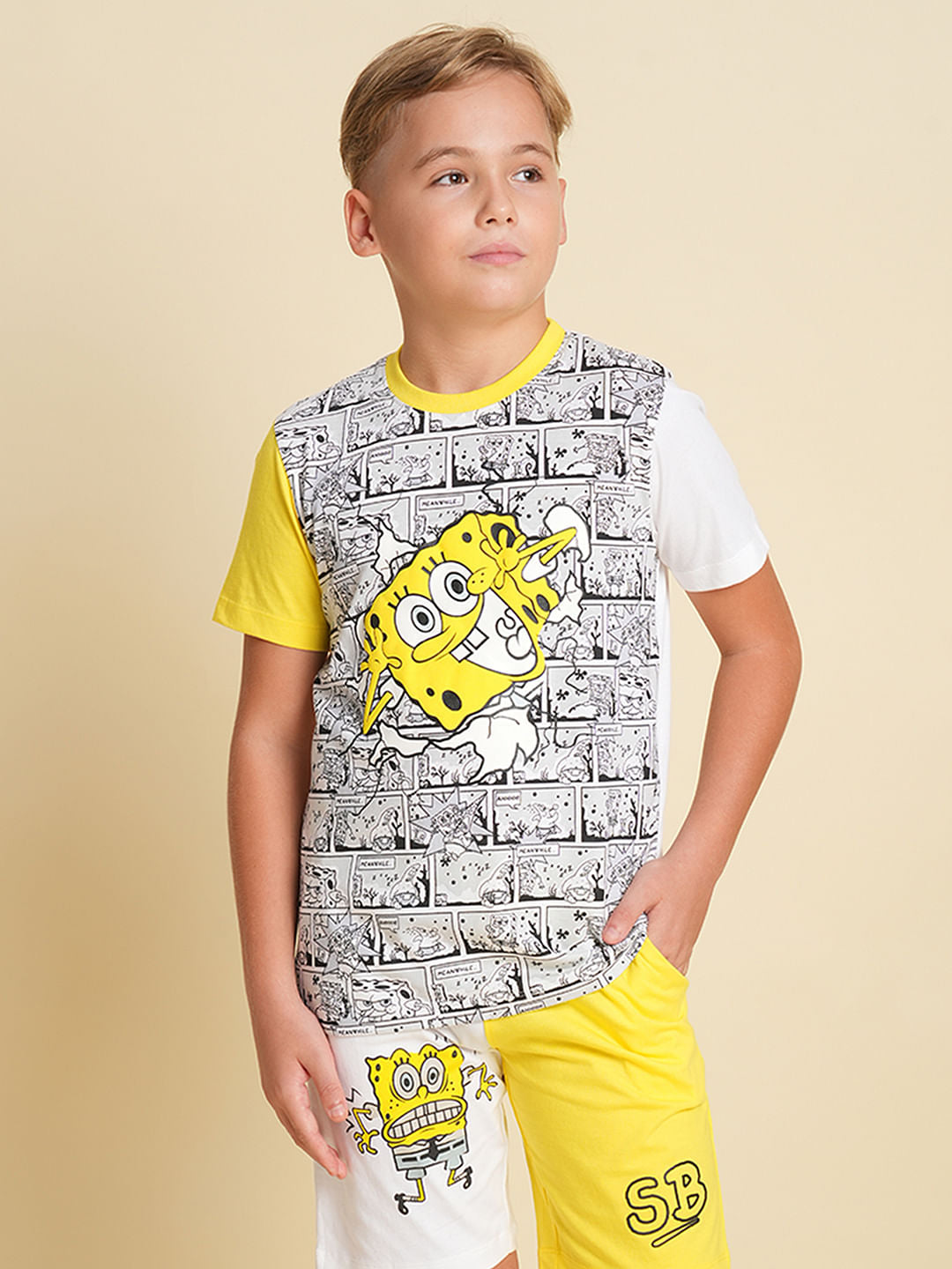 Boys Yellow SpongeBob Print Co-ord Set T-shirt