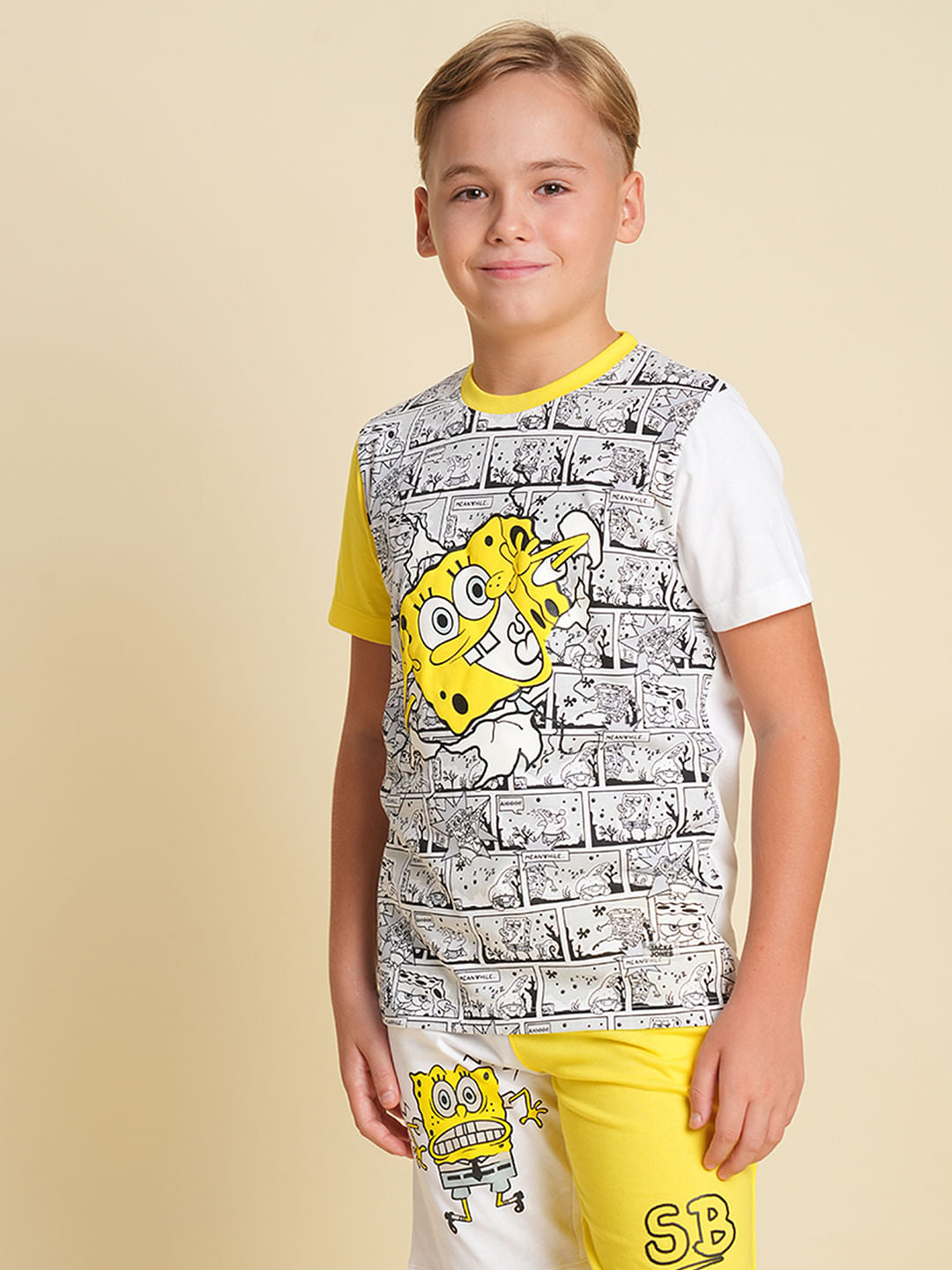 Boys Yellow SpongeBob Print Co-ord Set T-shirt