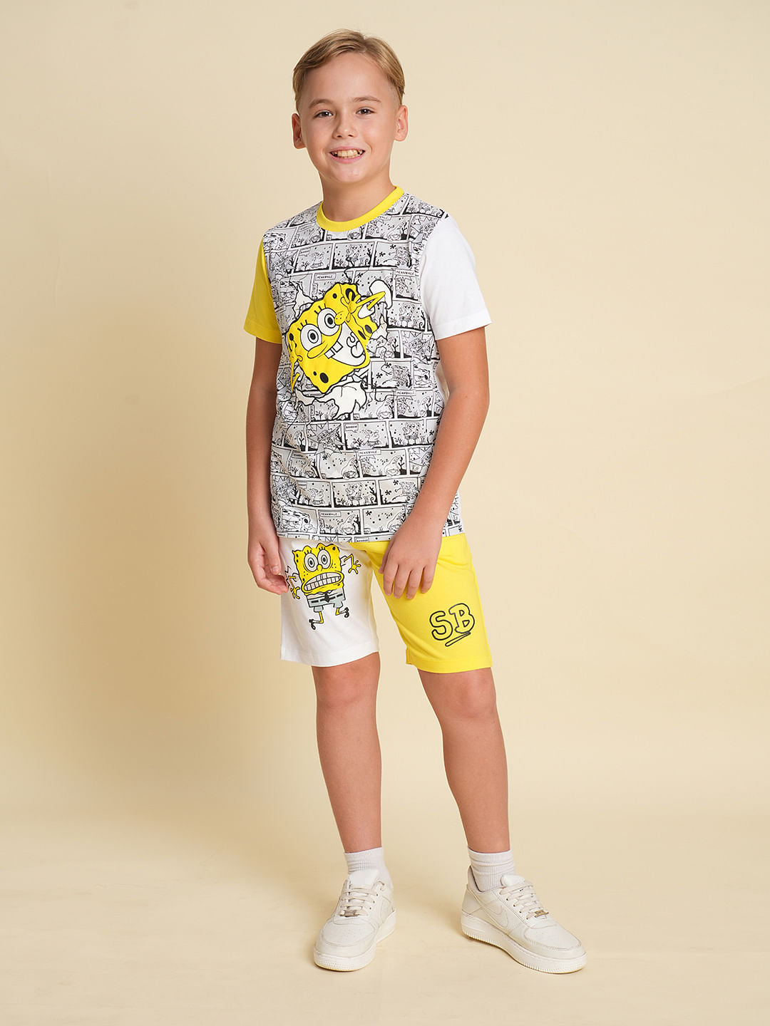 Boys Yellow SpongeBob Print Co-ord Set T-shirt