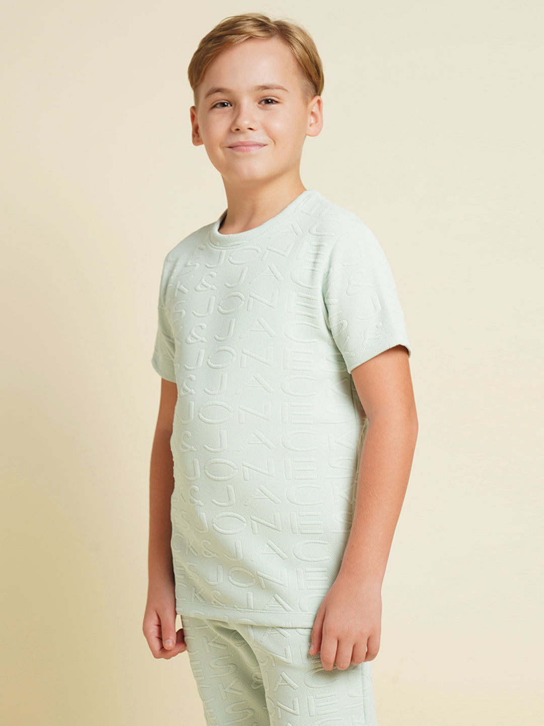 JACK&JONES JUNIOR Boys Aqua Jacquard Logo Co-ord Set T-shirt