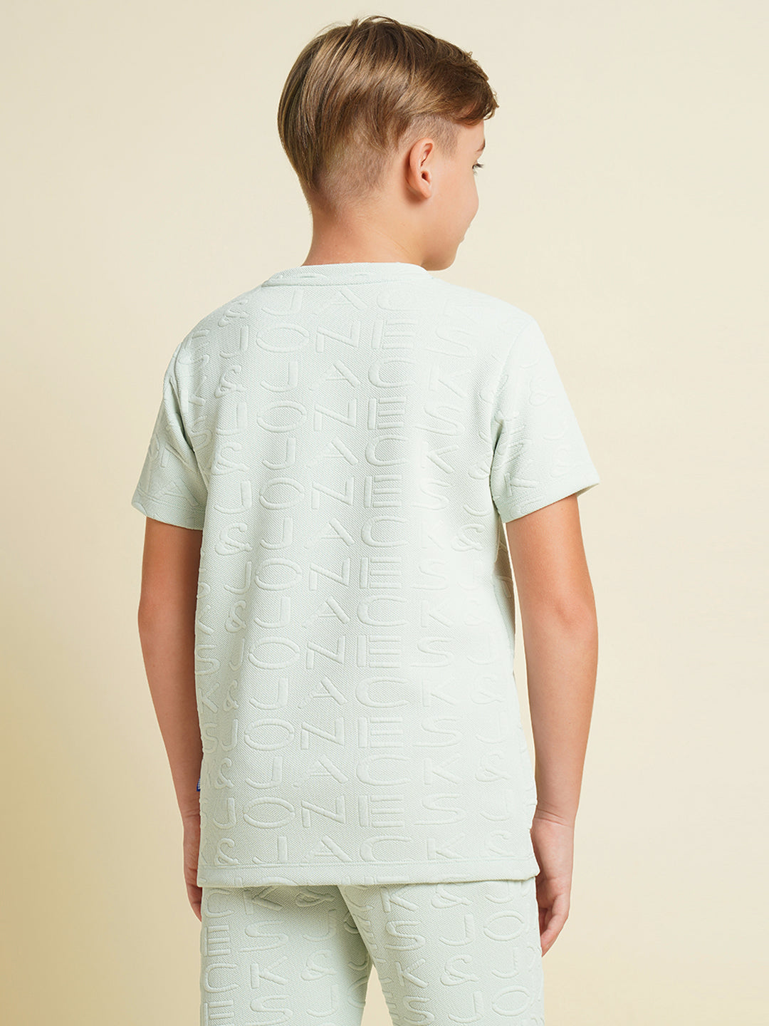 JACK&JONES JUNIOR Boys Aqua Jacquard Logo Co-ord Set T-shirt