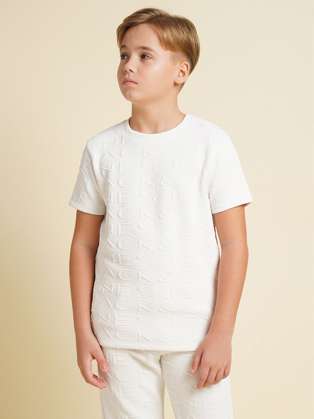 JACK&JONES JUNIOR Boys White Jacquard Logo Co-ord Set T-shirt