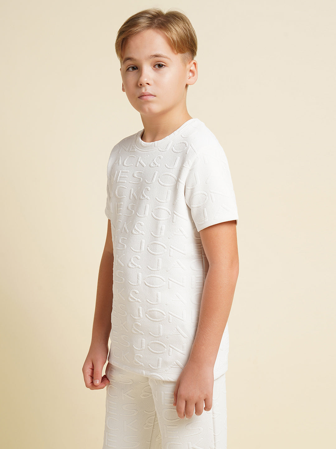 JACK&JONES JUNIOR Boys White Jacquard Logo Co-ord Set T-shirt