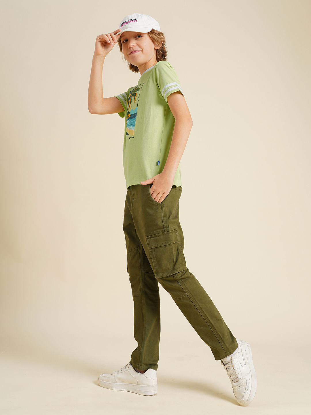 Boys Green Printed Cotton T-shirt