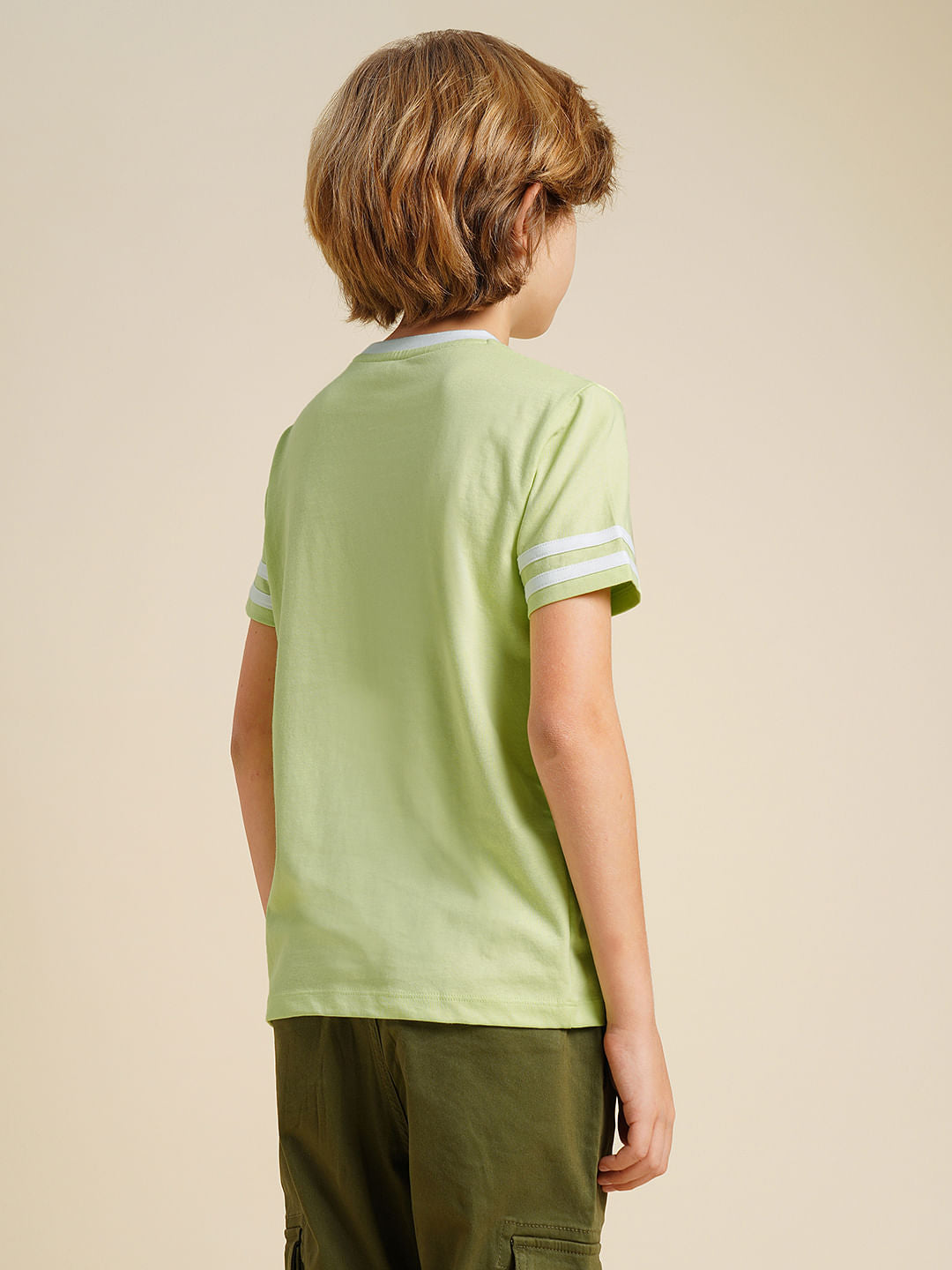 Boys Green Printed Cotton T-shirt