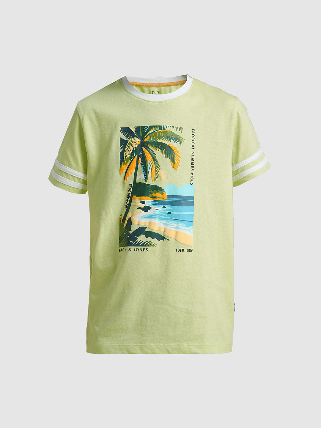 Boys Green Printed Cotton T-shirt