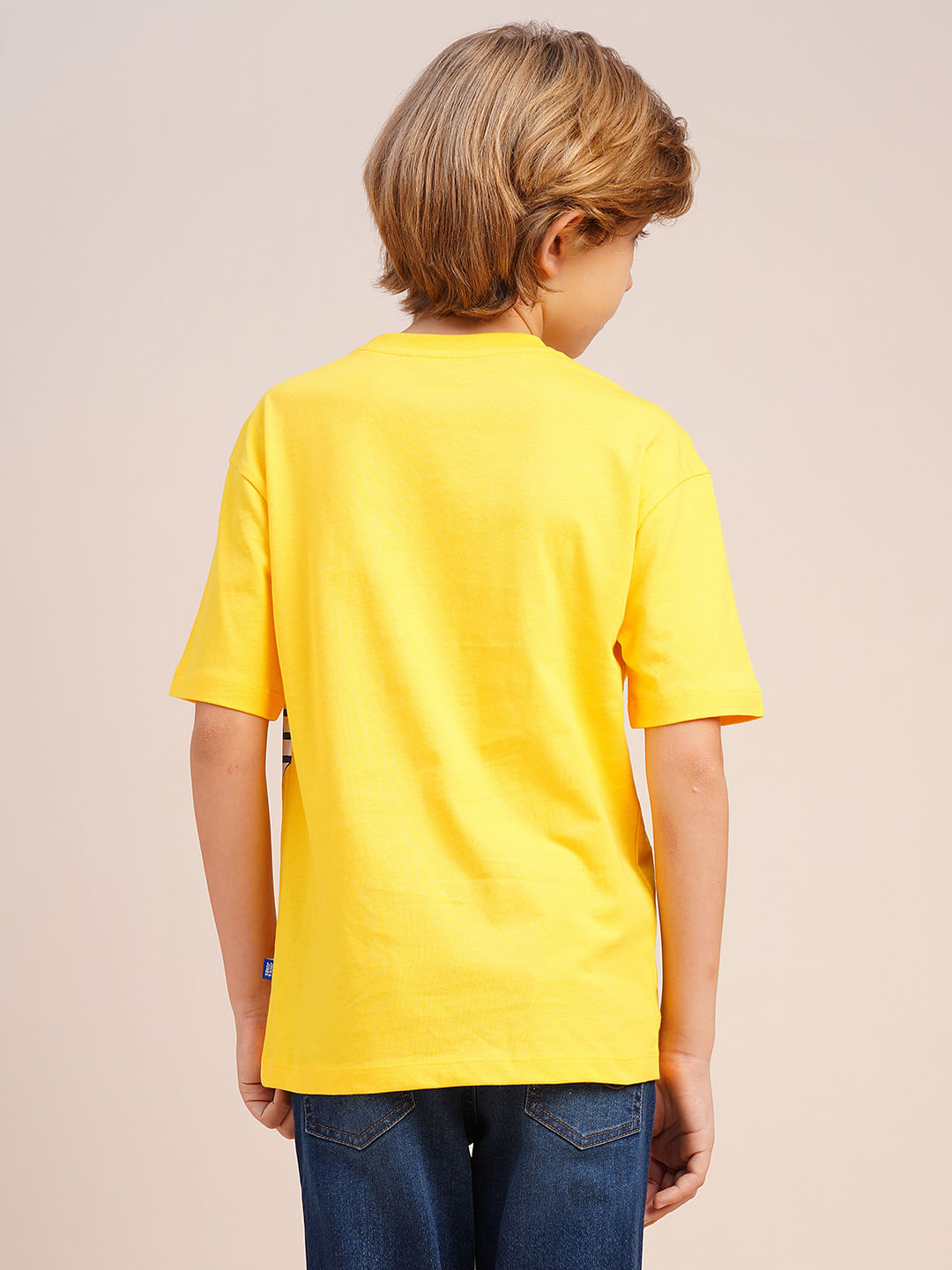 Boys Yellow Printed Cotton T-shirt