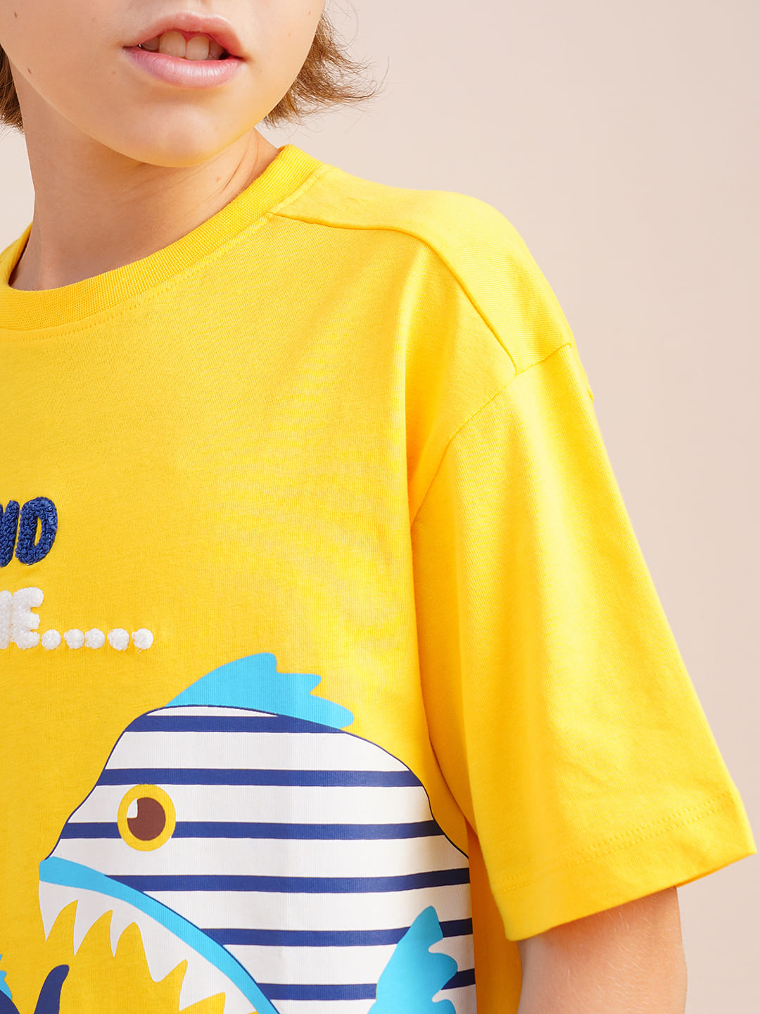 Boys Yellow Printed Cotton T-shirt