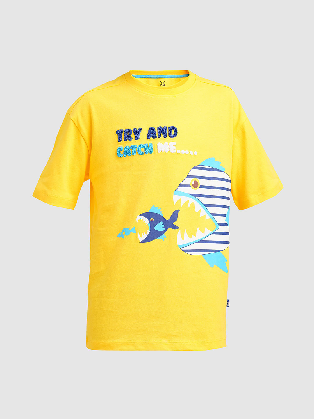 Boys Yellow Printed Cotton T-shirt