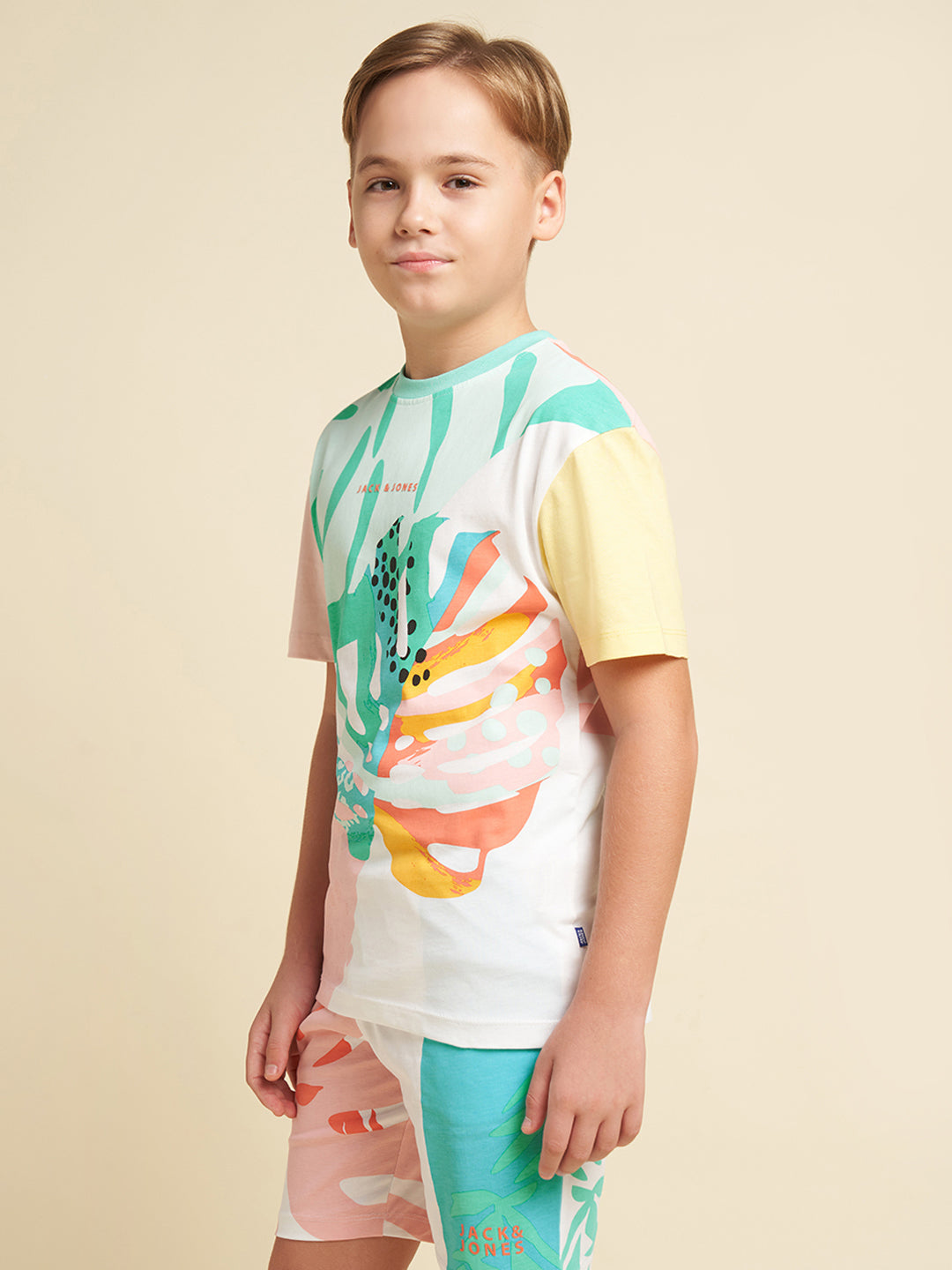 JACK&JONES JUNIOR Boys Blue Printed Co-ord Set T-shirt