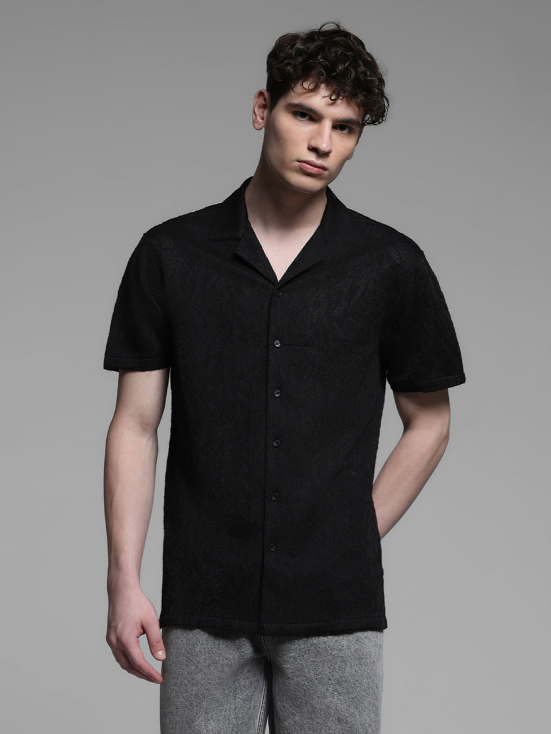 BLACK RESORT COLLAR SHIRT