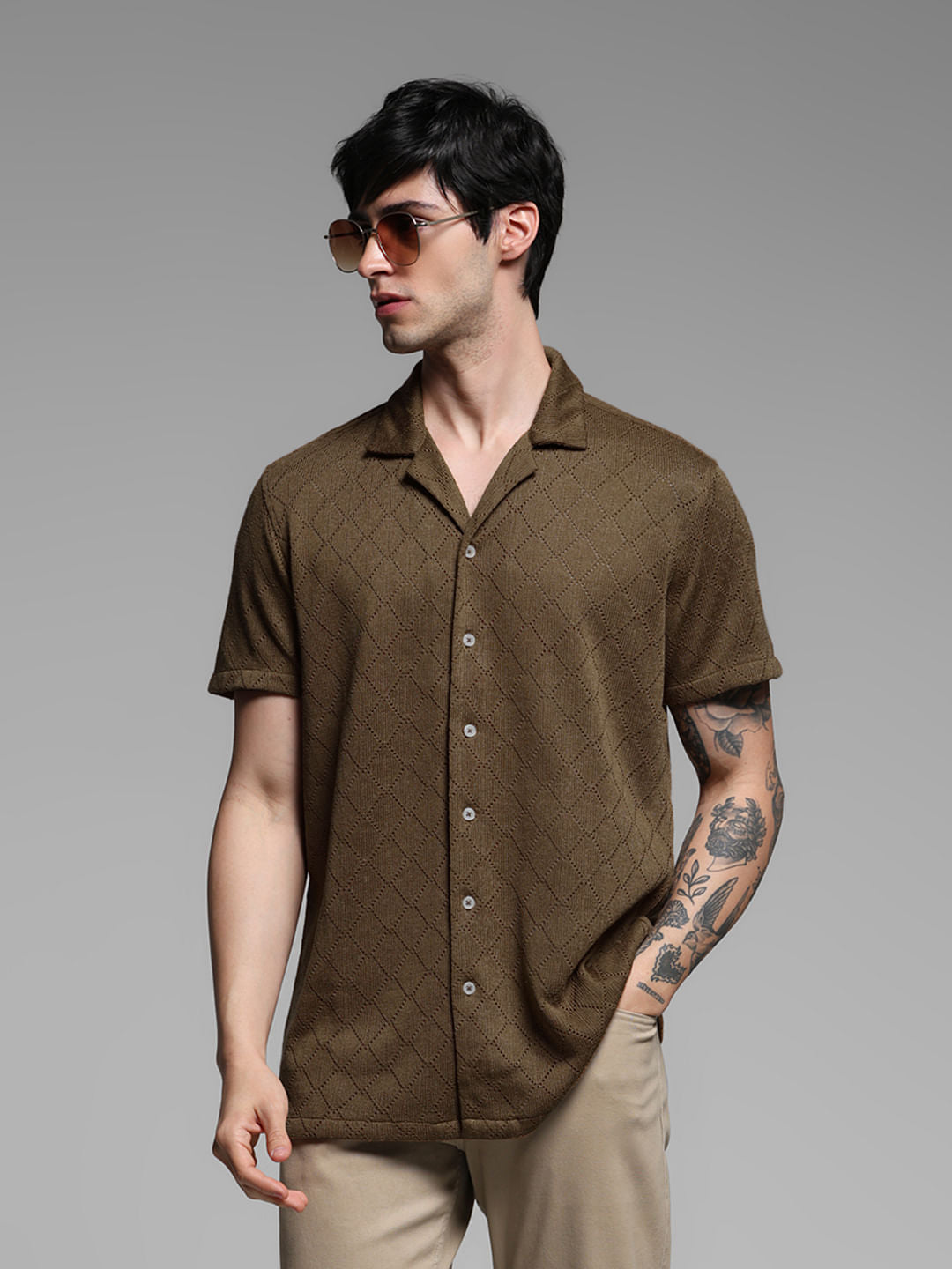 Dark Brown Resort Collar Shirt - M
