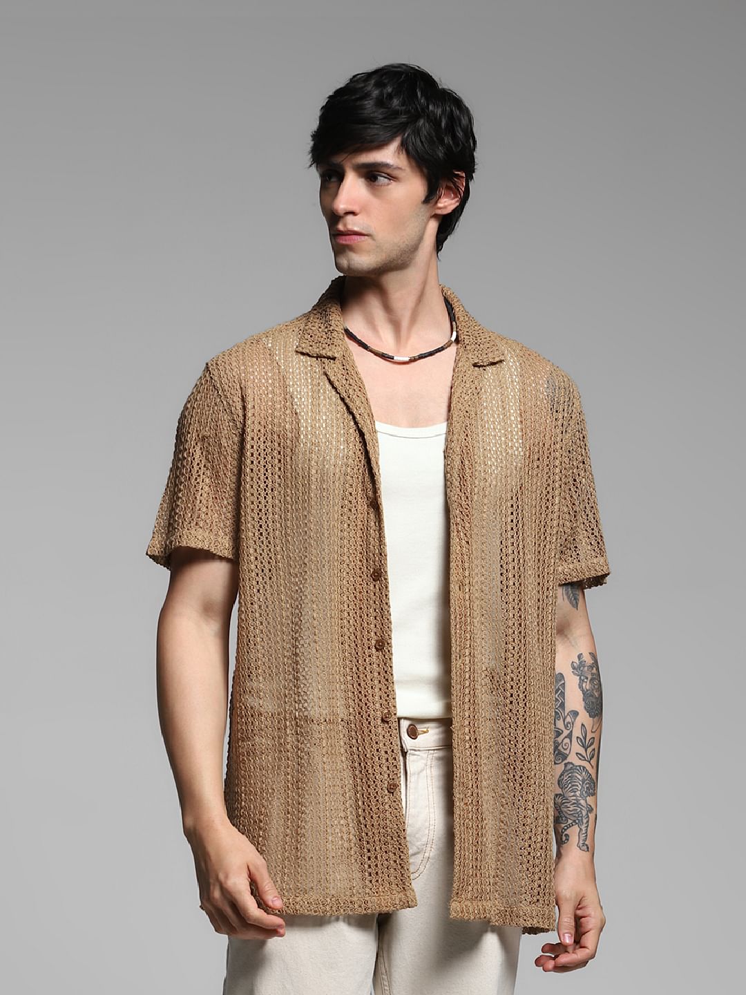 Brown Sheer Overshirt