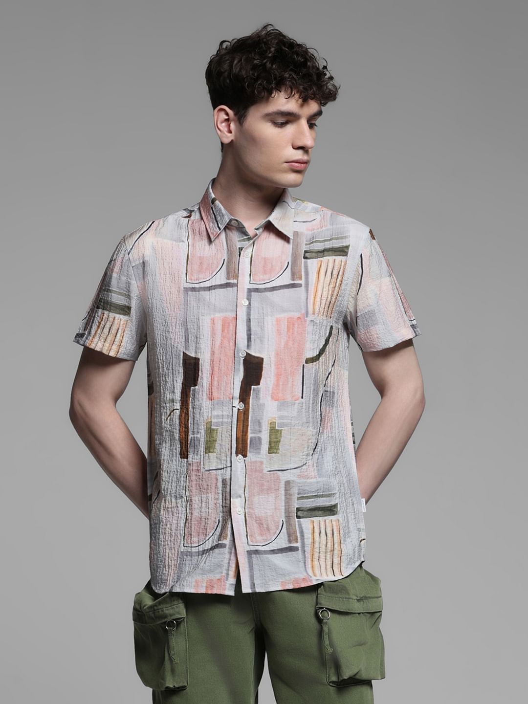 GREY ABSTRACT PRINT SHIRT