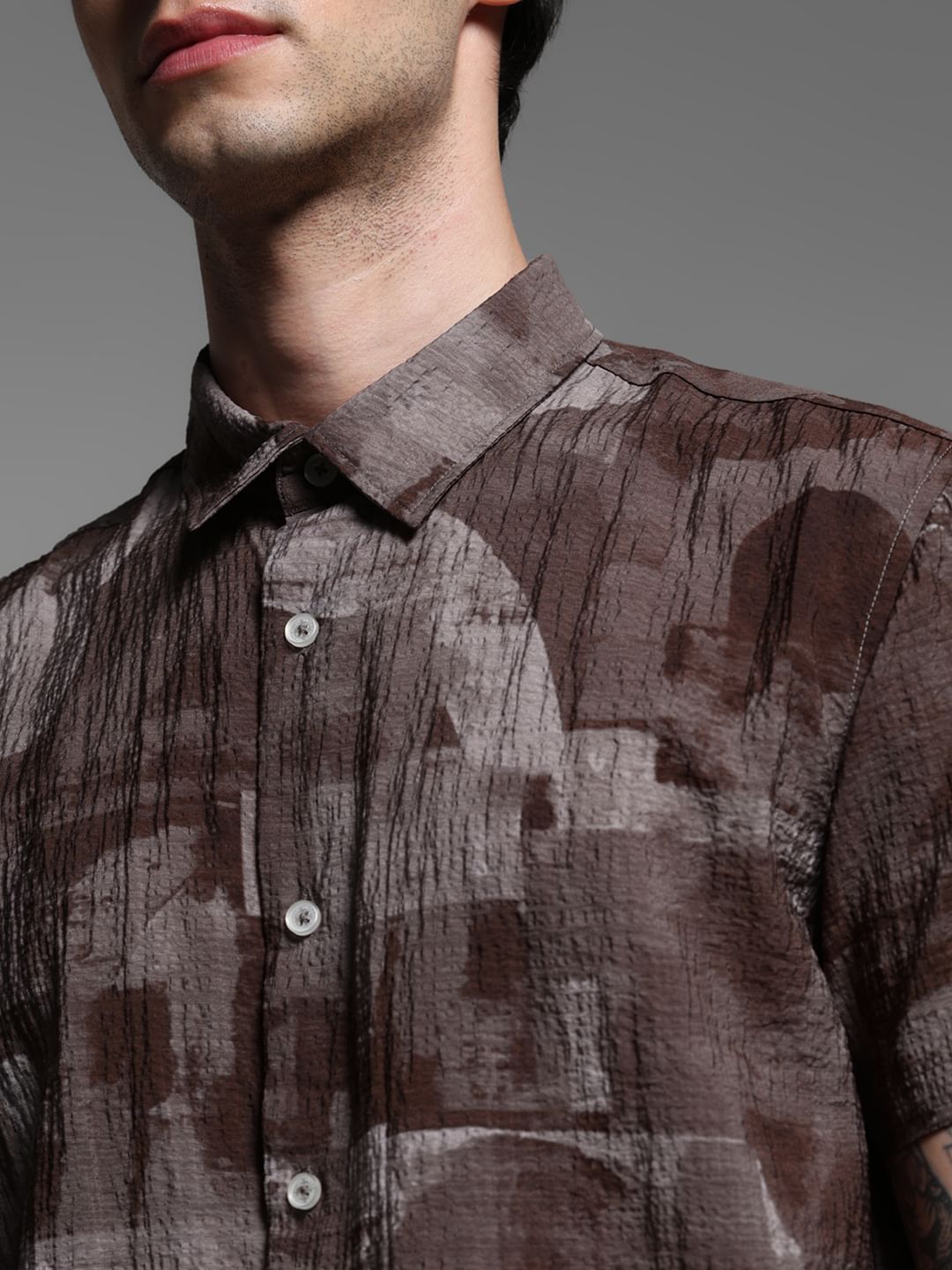 Brown Printed Lyocell Shirt